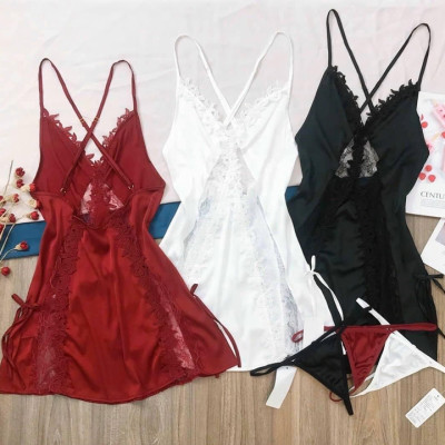 Váy ngủ nữ hai dây chéo lưng ren dọc trước sexy Q10 - Đầm ngủ nữ hai dây gợi cảm - Đồ ngủ nữ sexy quyến rũ