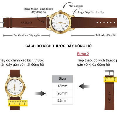 Dây Đồng Hồ Da Bò Cao Cấp, Kiểu Dáng Cổ Điển - Phẳng Mỏng - Chỉ Trắng, Mặt Lót Chống Thấm Mồ Hôi, Tích Hợp Lớp Gia Cố Chống Giãn Đặc Biệt, Phụ Kiện Khóa và Chốt Bằng Thép Không Gỉ 316L - Hàng Chính Hãng SAIGIO