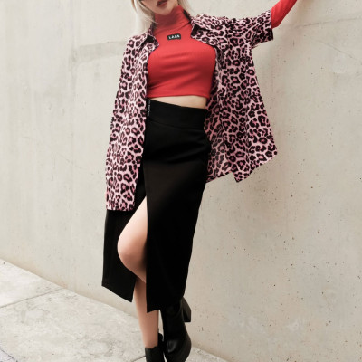 Áo somi tay ngắn beo hồng