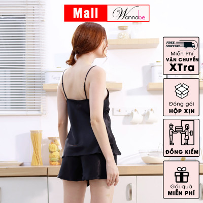 Đồ bộ mặc phi lụa cao cấp WANNABE BSS38 bộ sọt 2 dây cúp 2 lớp tạo độ phồng cúp ngực nữ tính trẻ trung năng động