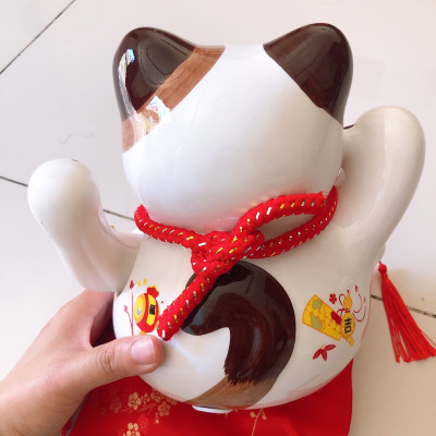 Tượng Mèo Thần Tài Ngũ phúc lâm môn vẫy tay chiêu tài lộc 20cm bằng gốm sứ - mẫu giao ngẫu nhiên