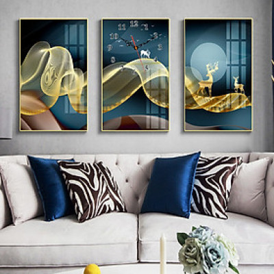 Tranh treo tường, tranh đồng hồ NT193 bộ 3 tấm ghép