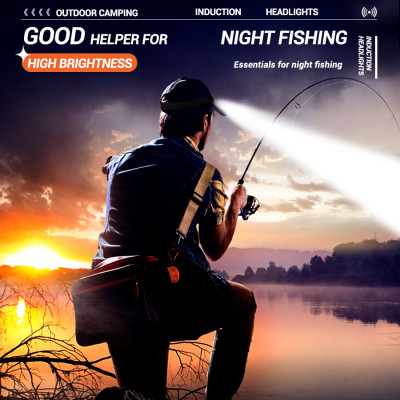 Đèn Pin LED Đội Đầu Sạc USB - cảm ứng ánh sáng, chống nước dùng ngoài trời - hàng nhập khẩu