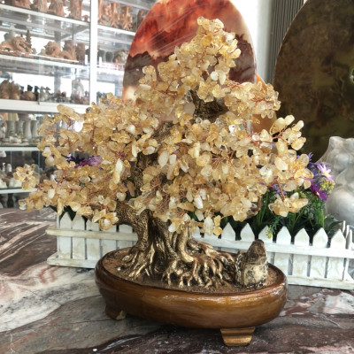 Cây Tài Lộc bonsai phong thủy đá thạch anh vàng - Cao 40 cm