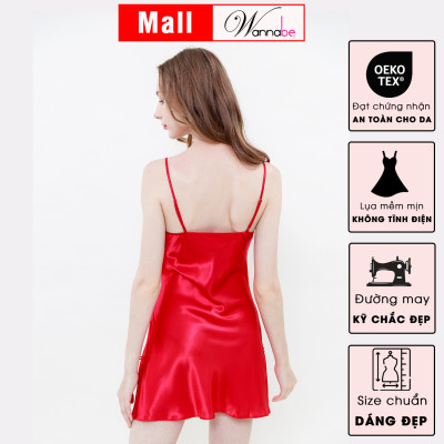 Đầm ngủ phi lụa cao cấp WANNABE DNS38 váy ngủ 2 dây cúp ngực phủ  2 lớp tạo độ phồng giúp ngực căng tròn