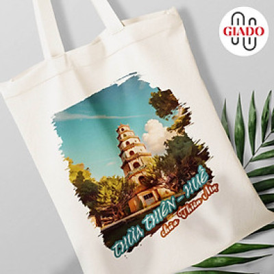 Túi canvas GIADO, túi vải bố, túi tote mẫu Huế chùa Thiên Mụ