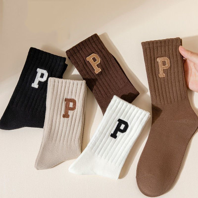 Vớ Thể Thao In Chữ P , Phong Cách Hàn Quốc Độc Đáo Thời Trang Thu Đông Mới Cho Nữ