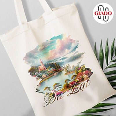 Túi canvas GIADO, túi vải bố, túi tote mẫu Đà Lạt hồ Tuyền Lâm toàn cảnh