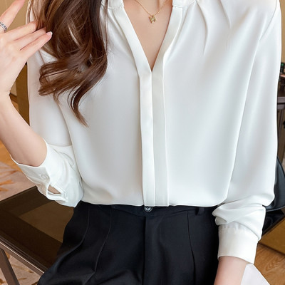 Sơ mi cổ tàu vải mịn đẹp, Sơ mi trắng công sở nữ form rộng mã 08