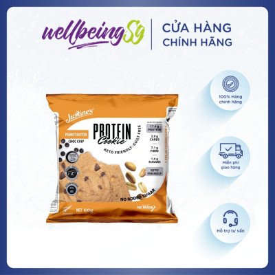 Bánh Quy Vị Bơ Đậu Phộng Justines Protein Cookie, Phù Hợp Chế Độ Ăn Kiêng Keto, Không Đường, Không Chứa Gluten Và Lúa Mì, Bổ Sung Đạm, Xơ Và Canxi, Hộp 12 Cái