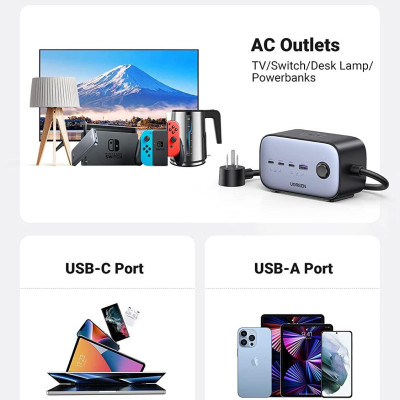 Ugreen UG40896CD270TK 100W Màu Xám Bộ sạc DigiNest Pro gồm 3 cổng USB-C và 1 cổng USB-A chuẩn cắm US - HÀNG CHÍNH HÃNG