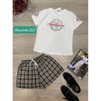 Set đồ nữ, đồ ngủ mặc nhà đùi thun phối sọc kaki BN 04 họa tiết dễ thương.