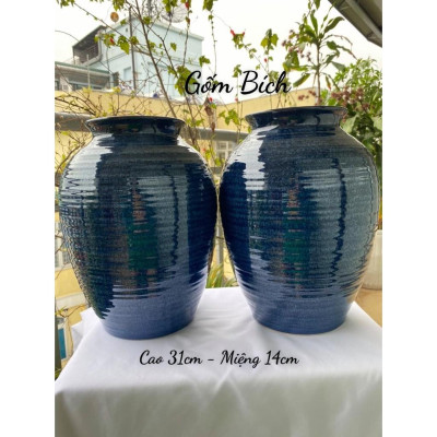 Bình Hoa Lọ Hoa Dáng Chum Kẻ To Men Hỏa Biến - Gốm Sứ Bát Tràng