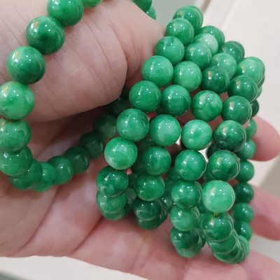 Vòng tay phong thủy Nữ đá cẩm thạch xanh tươi size hạt 8mm vòng màu xanh lá tươi đẹp nữ mệnh mộc hỏa thủy ạ