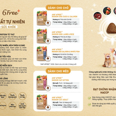 [DATE MỚI] [ 5.6KG]  Thức ăn hạt cho chó ANF 6FREE PLUS vị VỊT + CÁ HỒI nhập khẩu Hàn Quốc