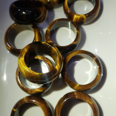 Nhẫn Nam Đá Mắt Hổ Vàng Nâu Tiger Eyes Tự Nhiên đậm bóng đẹp mới ni 20mm x Cao 12mm / 11mm dầy 4mm nam mệnh Kim mệnh Thổ mệnh Thủy đeo ni 20mm rẻ đẹp ạ