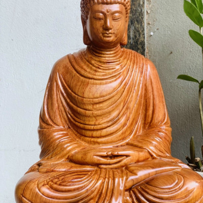 Tượng phật bổn sư thích ca bằng gỗ hương đá kt cao 40×20cm