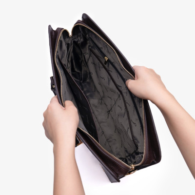 Cặp Da Doanh Nhân Túi Xách Công Sở GENCE CTS13 Da Bò Khóa Số Cao Cấp Màu Nâu