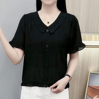 Áo sơ mi nữ tay ngắn, áo kiểu nữ, chất liệu Đũi mềm mát, form trẻ trung, năng động NeSa Shop
