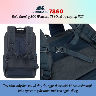 Balo Gaming 30L Rivacase 7860 Hỗ Trợ Laptop 17.3" - Bảo Hành 24 Tháng - Hàng Chính Hãng