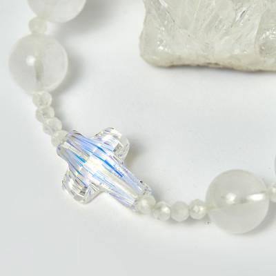 Vòng Chuỗi Mân Côi Đá Thạch Anh Ưu Linh Trắng hạt đá 10mm ,ni 50 - Ngọc Qúy Gemstones