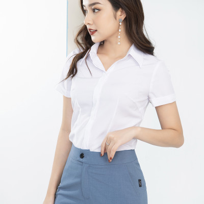  Áo Sơ Mi Nữ Trắng Tay Ngắn LUPERI LFSM1105 Cổ Đức Dáng Eo Vừa