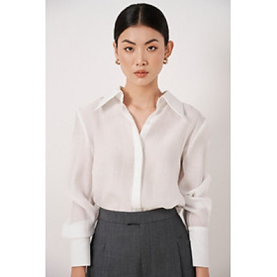 Áo sơ mi cổ đức bản to Naomi thiết kế cao cấp WHITE CHIC