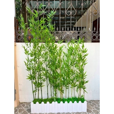 Trúc giả trang trí Set 20 cây trúc xịn nhiều lá kèm 2,5m chậu hàng rào - Cây giả, hoa lụa Decor trang trí nhà cửa