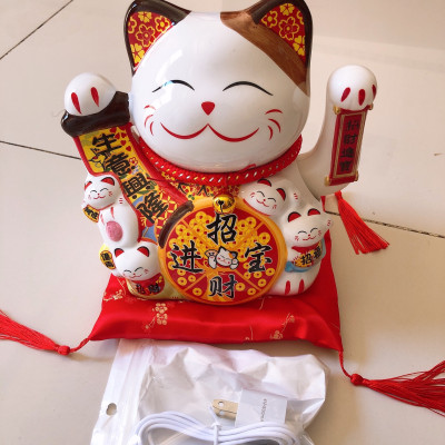 Tượng Mèo Thần Tài Ngũ phúc lâm môn vẫy tay chiêu tài lộc 20cm bằng gốm sứ - mẫu giao ngẫu nhiên