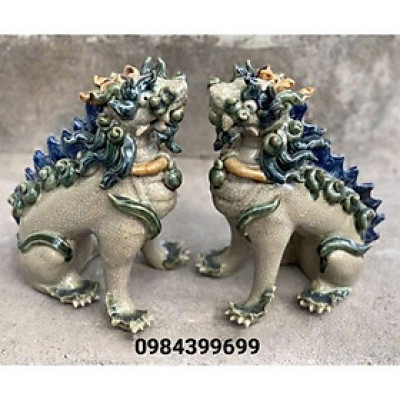 Tượng tiểu cảnh Kì Lân ngồi men rạn gốm sứ Bát Tràng