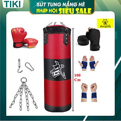 Vỏ Bao Cát Đấm Bốc 3 Lớp Cao Cấp – 8 Phụ kiện – Vỏ Bao Đấm Boxing Chính Hãng Amalife, Trụ Đấm Bốc Treo