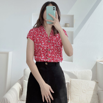 Áo sơ mi nữ ngắn tay cổ sam đủ các họa tiết đẹp Michaelmas Daisy Blouse  Burny A3001265