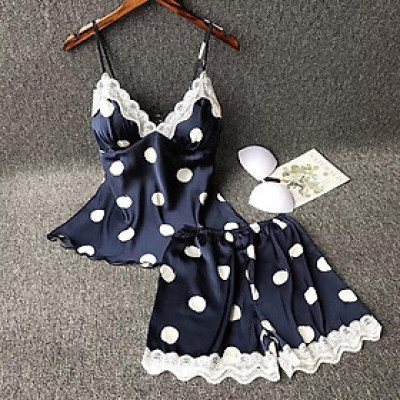 đồ bộ pijama đùi hai dây chấm bi