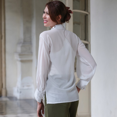 Áo Sơ Mi Áo Kiểu Nữ Đẹp Thời trang thiết kế Hity TOP119 (Trắng Kim Cương)