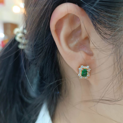Bông Tai Bạc Ý Đính Emerald Tổng Hợp