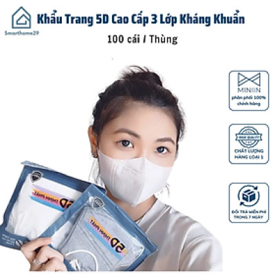 [Combo 100 Cái] Khẩu Trang 5D Cao Cấp 3 Lớp Kháng Khuẩn, An Toàn Và Tiện Lợi - HÀNG CHÍNH HÃNG MINIIN
