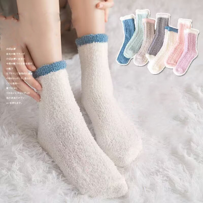 Combo 5 đôi Tất vớ cổ cao nữ chất len bông tất lông cừu siêu dày màu xinh