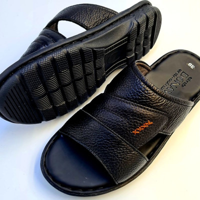 Dép quai ngang nam da bò tự nhiên DONAVY cao cấp kiểu dấu X may chắc chắn DQN4X