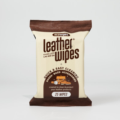 Khăn ướt vệ sinh giày da túi da ví da Leather EcoWipes gói 25 tờ tinh chất sáp ong