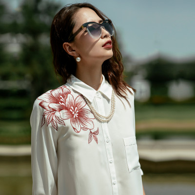 Áo Sơ Mi Nữ Oversized Áo Thêu TOP120 Thời trang thiết kế Hity (Trắng Kim Cương)