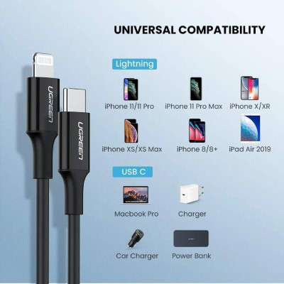 Ugreen UG60751US171TK 1M màu Đen Cáp sạc + truyền dữ liệu Lightning sang Type C - HÀNG CHÍNH HÃNG