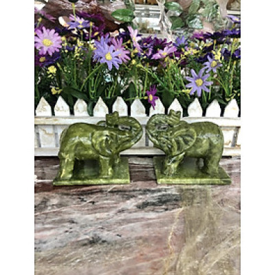 Cặp Voi phong thủy đá ngọc serpentine - Dài 10 cm