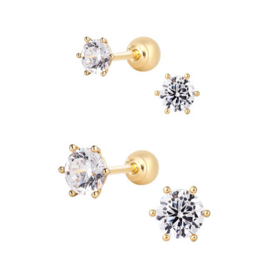 Khuyên Tai Nụ 6 Chấu Vàng 14KY Đính Đá CZ trắng - MOON Jewelry