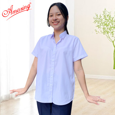 Áo sơ mi nữ trắng form rộng tay ngắn, đồng phục học sinh, đồng phục công sở,size từ 30-65kg,chất liệu KT Silk