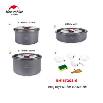Bộ nồi cắm trại 4 món NatureHike NH15T203-G