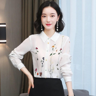 Áo Sơ Mi Nữ Tay Dài Công Sở Phối Họa Tiết Hoa Lá Siêu Xinh Chất Liệu Cao Cấp, Không Nhăn, Không Xù, Không Phai Màu
