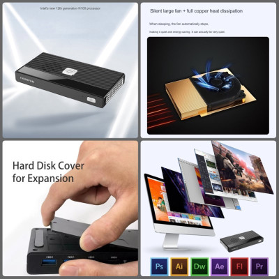 Máy Tính Siêu Nhỏ Ultra Mini M6 - Intel thế hệ 12 Alder Lake N100 - Hỗ Trợ Xuất Hình 4K 60hz hàng nhập khẩu