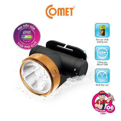 Đèn Pin Sạc Led Đội Đầu Comet CRT1614 2W Lithium 2000mAh có choá rời lắp vào đổi màu ánh sáng từ Trắng sang Vàng