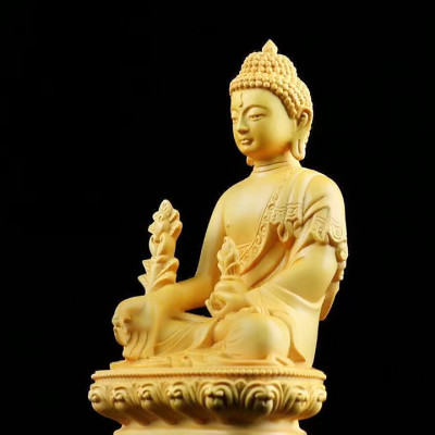 Tượng đức phật Dược Sư - tượng phật Dược Sư bằng gỗ hoàng dương - C145 (Hàng cao cấp, tinh xảo, Cao 14.5 cm)