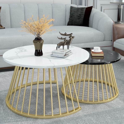 Bàn trà đôi mặt đá BTMSF3 Tundo khung kim loại sơn tĩnh điện cao cấp